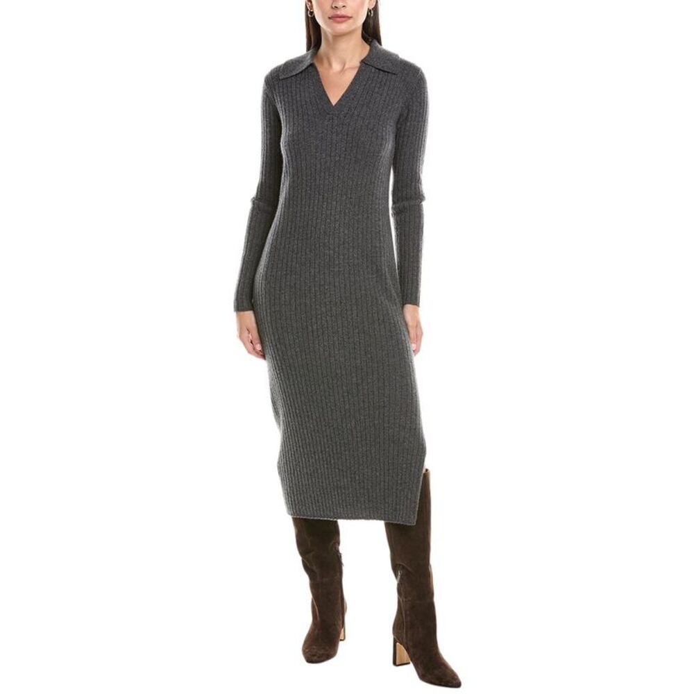 The Cashmere Project Womens  Ribbed Polo Cashmere Dress, Gray